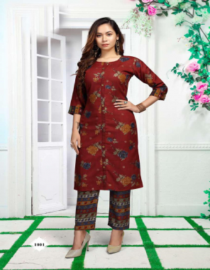 maroon heavy rayon top and pant print fabric printed  work ethnic 