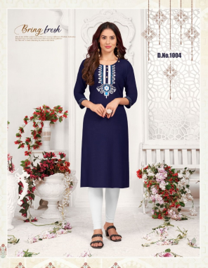 navy blue rayon 14kg rayon with embroidery work  fabric embroidery work casual 