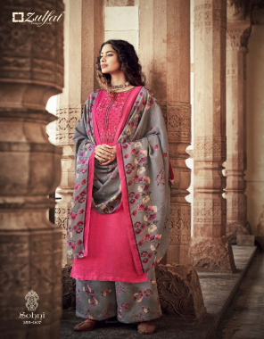 pink top - 100% pure pashmina print with exclusive embroidery work ( 2.50 m) | dupatta - 100% pure pashmina shawl (2.30m) | bottom - 100% pure pashmina printed salwar ( 3 m approx) fabric embroidery work casual 