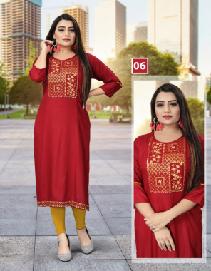 red rayon | length - 44 fabric embroidery work running 