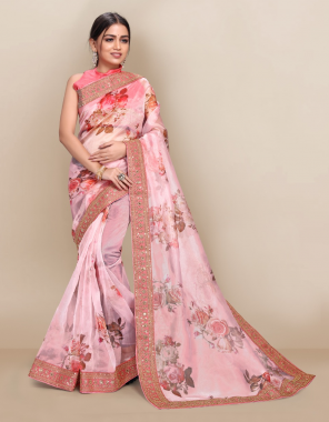 pink saree - organza | blouse - royal banglory  fabric printed work casual 