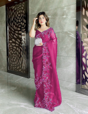 pink saree - organza | blouse - banglory silk [ master copy ] fabric embroidery work casual 