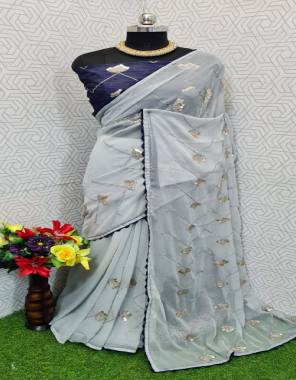 grey mix fabric [ georgette | dhola silk | chiffon ] fabric bandhani printed work casual 