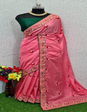 pink mix fabric [ georgette | dhola silk | chiffon ] fabric embroidery work casual 