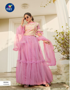 pink top- adino silk | skirt - net with moti work ( ultra satin lining ) | dupatta - net with moti work fabric fancy work work ethnic 