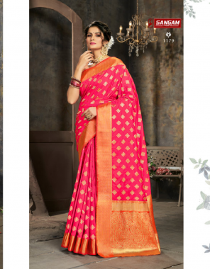 pink banarasi silk fabric jacquard + weaving work casual 