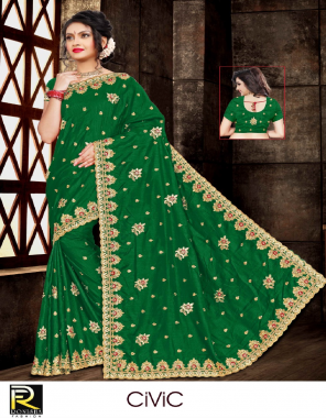 dark green vichitra silk fabric embroidery work casual 