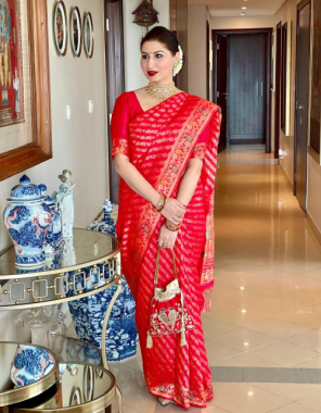 red art silk fabric jacquard + weaving work casual 
