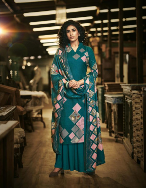 rama green top- 100% pure pashmina with exclusive digital style prints ( 2.50 m) | dupatta - 100% pure pashmina exclusive print shwal with 4 side lace ( 2.30 m) | bottom - pure pashmina spun ( 3 m)  fabric digital style print work casual 