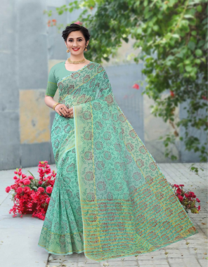 green mill print saree | pure kota doriya | blouse - golden contrast pallu & blouse fabric printed work festive 