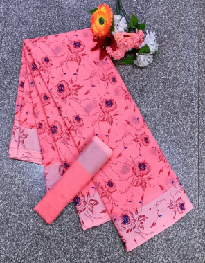 pink linen base cotton hand bock printed saree| 5 inch silver zari patta fabric printed work casual 