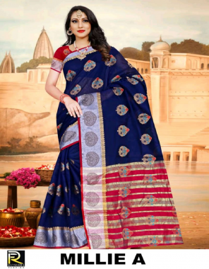 navy blue cotton silk chit pallu fabric jacquard + weaving work casual 