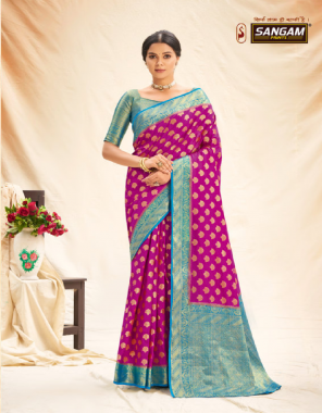 pink banarasi silk  fabric jacquard + weaving work casual 