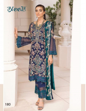 blue top - georgette with heavy embroidery | bottom / inner - dul shantun with patch work | dupatta - chiffon with heavy embroidery [pakistani copy ] fabric heavy embroidery work casual 