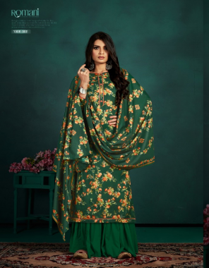 dark green top - 100% pure heavy spun digital style print with stitched plaket and fancy buttons ( 2.50 m) | dupatta - 100% pure spun shawl ( 2.30 m) | bottom - 100% pure spun salwar ( 3 m approx) fabric digital printed work casual 