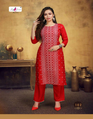 red rayon  fabric embroidery work party wear 