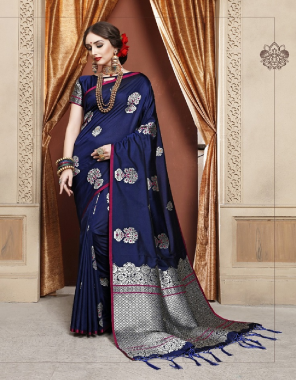 royal blue banarasi silk  fabric jacquard + weaving work festive 