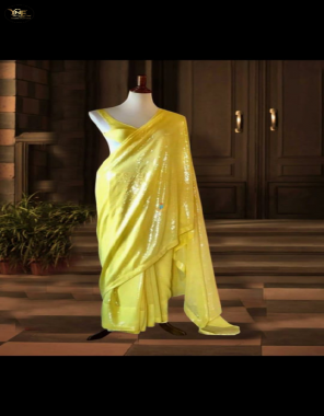 yellow dola silk fabric sequance work festive 