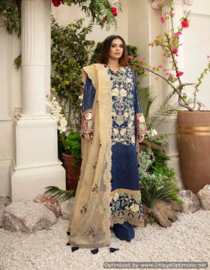 navy blue top - pure cotton with embroidery | bottom - cotton | dupatta - net with embroidery  [ pakistani copy ] fabric embroidery  work casual 