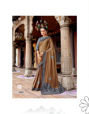brown vichitra silk fabric embroidery work casual 