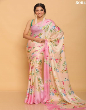 baby pink saree - pure japan satin with rich digital print | blouse - diamond silk ( 1 m) fabric digital printed work casual 