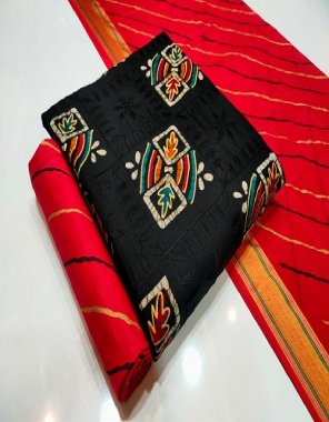 black top - cotton batik work with gold print ( 2.00 m) | bottom - cotton batik work with leryu ( 2.30 m) | dupatta - cotton printed ( 2.25 m) fabric gold print work casual 