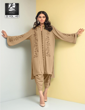 brown top - pure georgette | inner - santoon | bottom - pure strachable cotton  fabric embroidery work casual 