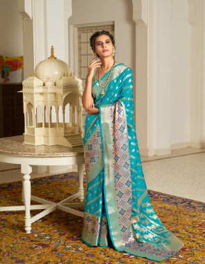 sky blue banarasi silk fabric jacquard + weaving work festive 