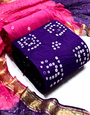 purple top - cotton with hand dani bandhej ( 2.25 m) | bottom - cotton with hand dani bandhej ( 2 m) | dupatta - cotton with hand bandhej fabric badhani print work ethnic 