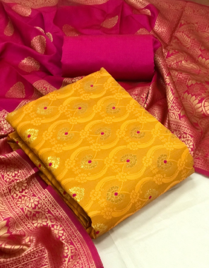 yellow top - banarasi silk ( 2  m) | bottom - heavy silk ( 2 m) | dupatta - jacquard  weaving ( 2.30 m) fabric jacquard + weaving work party wear 