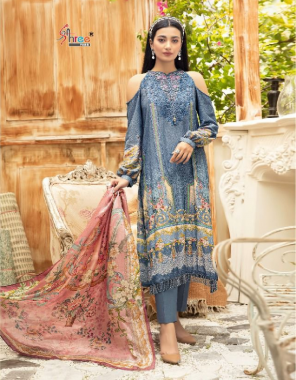 blue top - pashmina print with patch embroidery | bottom - pashmina | dupatta - shawl pashmina [ pakitani copy ] fabric embroidery work party wear 