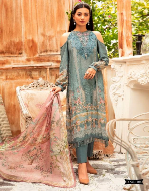 blue top - jam silk cotton digital ( patch embroidery work ) | bottom - semi lawn with dyed | dupatta - cotton [ pakistani copy ] fabric embroidery work ethnic 