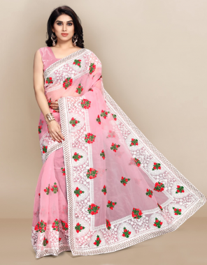 pink saree - organza | blouse - banglory fabric printed work casual 