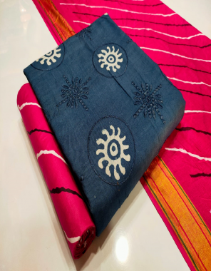 rama blue top - satin cotton ( 2.30 m) | bottom - satin cotton ( 2.0 m) | dupatta - satin cotton ( 2.25 m) fabric printed + embroidery work ethnic 