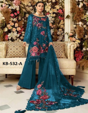blue heavy butterfly net with heavy embroidery work [ pakistani copy ] fabric heavy embroidery work ethnic 