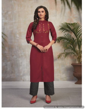 maroon top - cotton with embroidery & hand work | bottom - cotton weaving  fabric embroidery work casual 