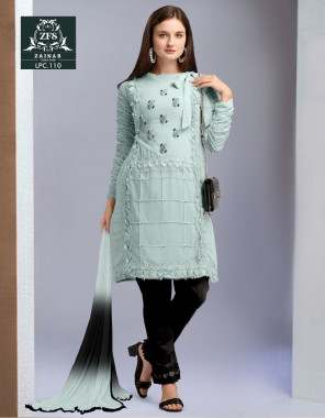 green top - pure georgette | inner  - pure santoon | pant - pure strachable cotton | dupatta - georgette                                                                                                                                                                                                       fabric embroidery work casual 