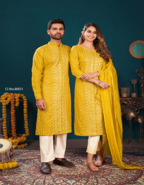 yellow kurti detail | top - fancy magic cotton slub with stylish pattern & exclusive lakhnowi work with sequance | pant - pure cotton stitched pant and embroidery | dupatta - pure naylon viscose | work - lakhnowi work with sequance | size - m ( 38 ) | l ( 40 ) | xl ( 42 ) | xxl ( 44 ) | kurta details | kurta - fancy magic cotton slub & stylish pattern with pocket and exclusive lakhnowi work with sequance | payjama - pure cotton stitched | work - lucknowi work with sequance | size - m ( 41 ) | l  ( 43 ) | xl ( 45 ) | xxl ( 47 ) fabric lucknowi work work festive 