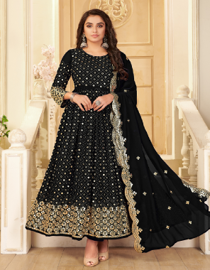 black pure georgette with embroidery foil mirror work with front & back embroidery work [ master copy ] fabric embroidery  work party wear 
