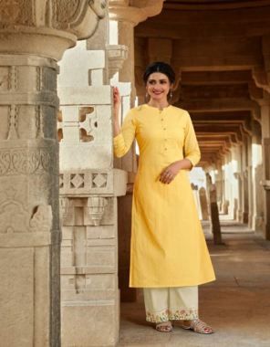 yellow kurti - pure cotton with self weave kurti | bottom - embroidered pure cambric cotton  fabric fancy work work casual 