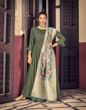 dark green kurti -pure muslin silk with inner & handwork | dupatta - digital banarasi silk dupatta  fabric handwork work party wear 