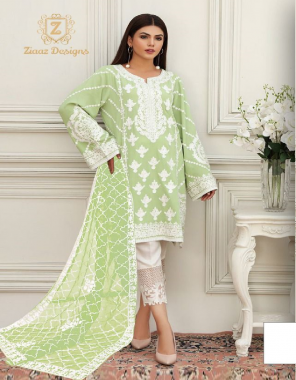 parrot green cambric cotton embroidery semi stitched kameez cotton bottoms with embroidery patch net embroidered dupatta  fabric embroidery work casual 