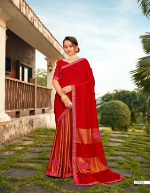 red vichitra silk fabric fancy work work ethnic 