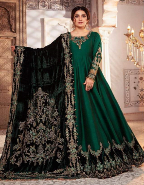dark green top - organza with embroidery | bottom - banarasi jacquard | dupatta - tissue with embroidery  [ pakistani copy ] fabric embroidery work party wear  