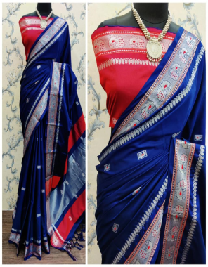 navy blue soft cotton silk jacquard zari weaving banarasi silk fabric jacquard + weaving work casual 