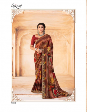 brown saree - soft weightless with border lace | blouse - soft weightless fabric printed work festive 