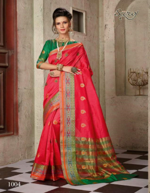 pink saree - cotton silk with jari butti and beautiful border | blouse - silk with border  fabric jari butti work ethnic 