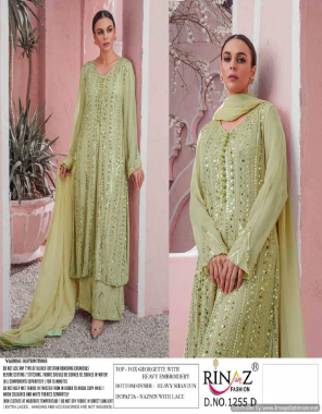 green top - fox georgette with heavy embroidery | bottom + inner - heavy shantun | dupatta - naznin with lace [ pakistani copy ] fabric heavy embroidery work ethnic 