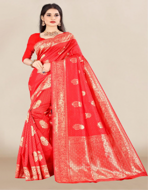 red banarasi silk fabric jacquard + weaving work festive 