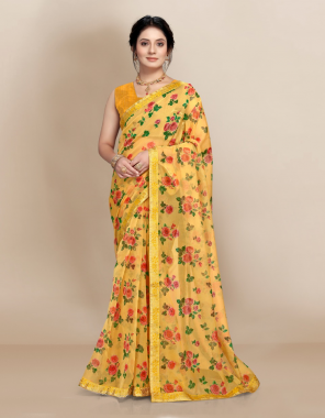 yellow saree - organza digital printed | blouse - banglory  fabric printed work casual 